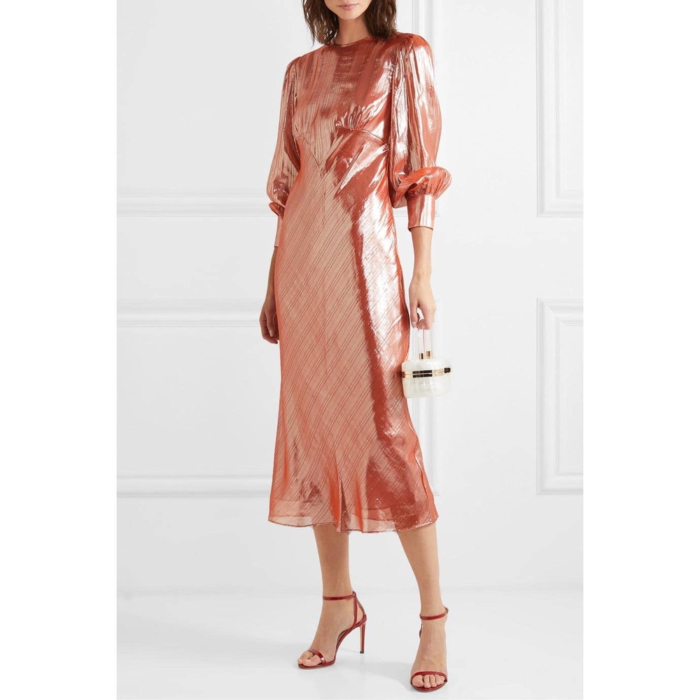 Olivia Von Halle x Disney Aureta Grace Silk Lurex Metallic Mid-Length Dress NWT